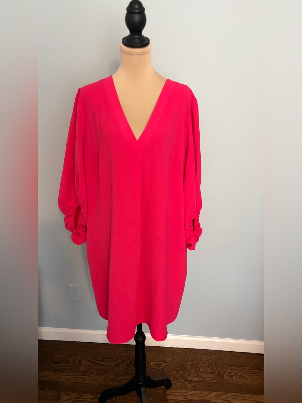 Women's V-Neck Hot Pink Tunic Dress